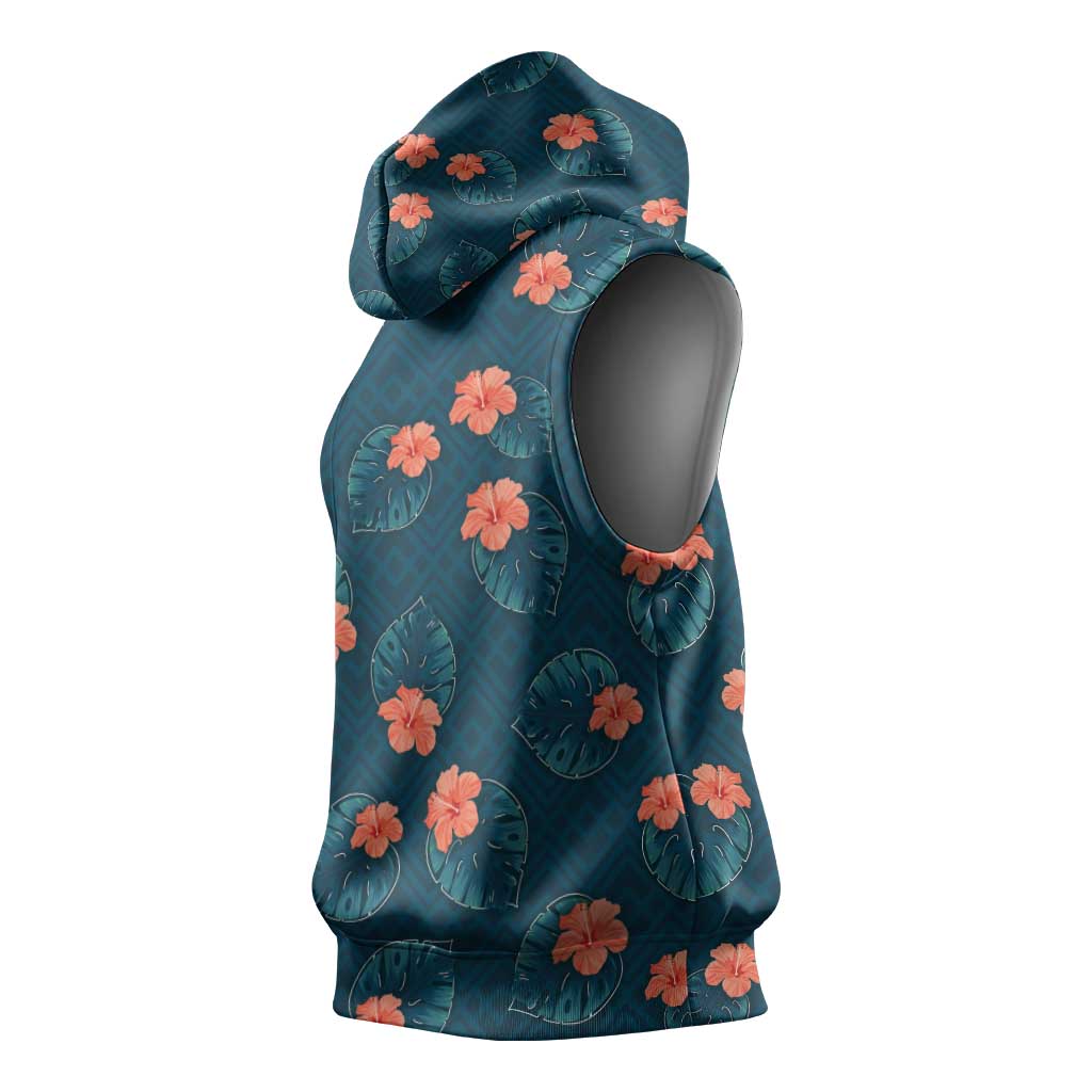 Hawaii Monstera Sleeveless Hoodie Hibiscus Flowers Simple Style - Polynesian Pride