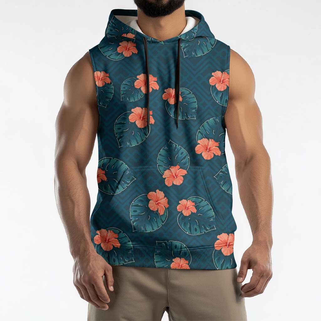Hawaii Monstera Sleeveless Hoodie Hibiscus Flowers Simple Style - Polynesian Pride