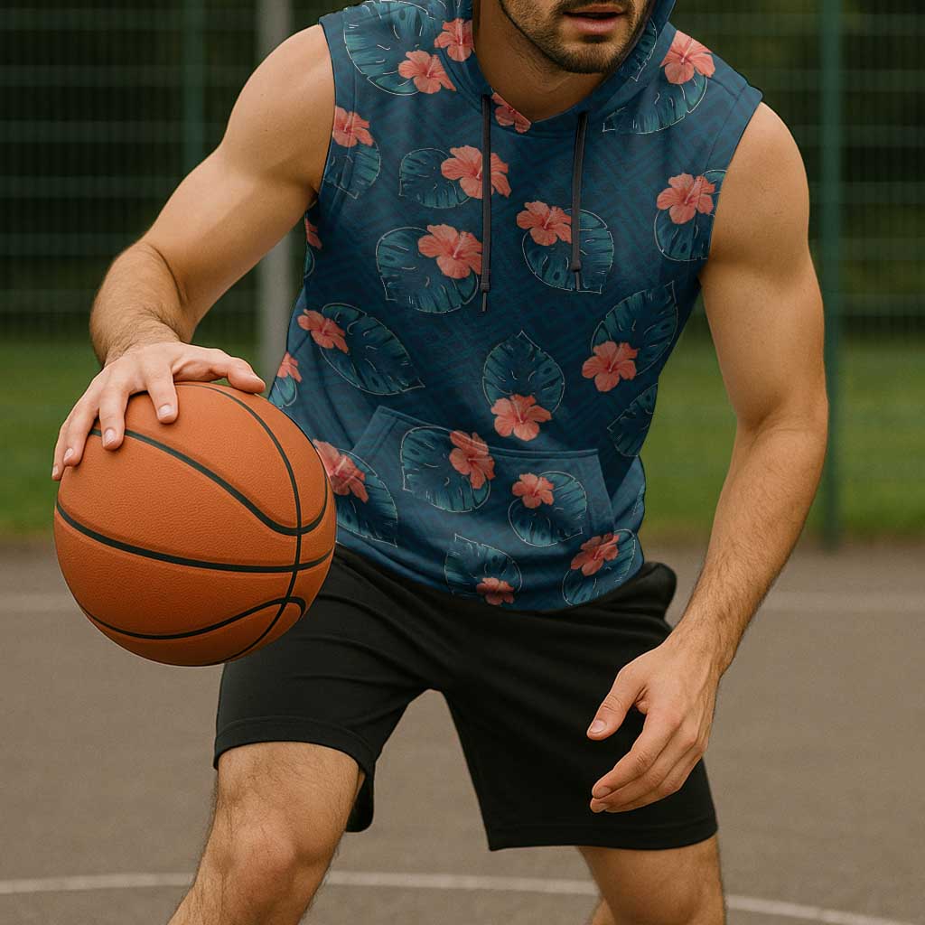 Hawaii Monstera Sleeveless Hoodie Hibiscus Flowers Simple Style - Polynesian Pride