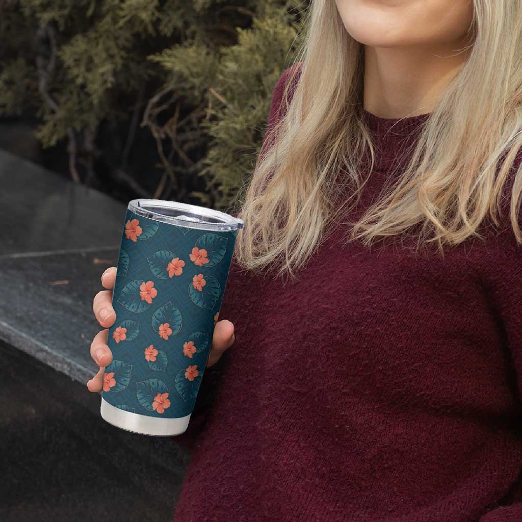 Hawaii Monstera Tumbler Cup Hibiscus Flowers Simple Style - Polynesian Pride