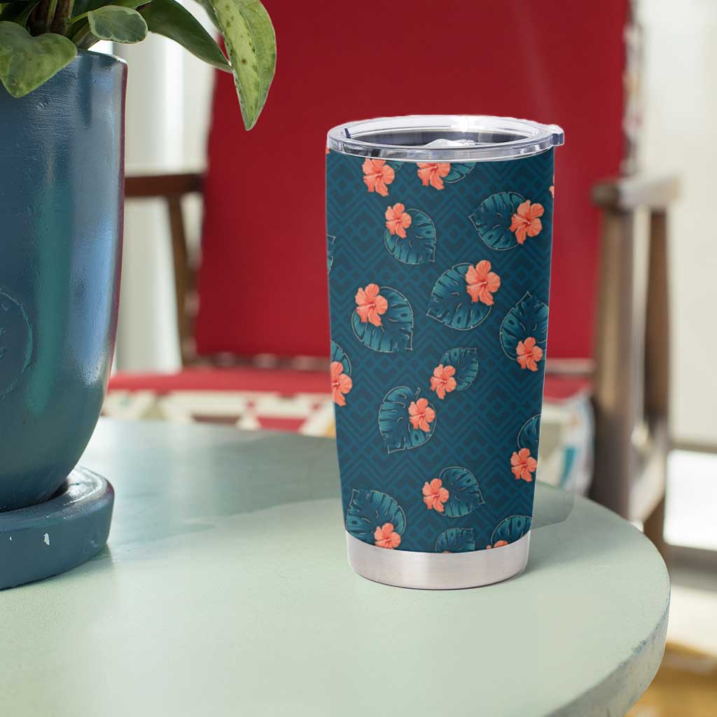 Hawaii Monstera Tumbler Cup Hibiscus Flowers Simple Style - Polynesian Pride