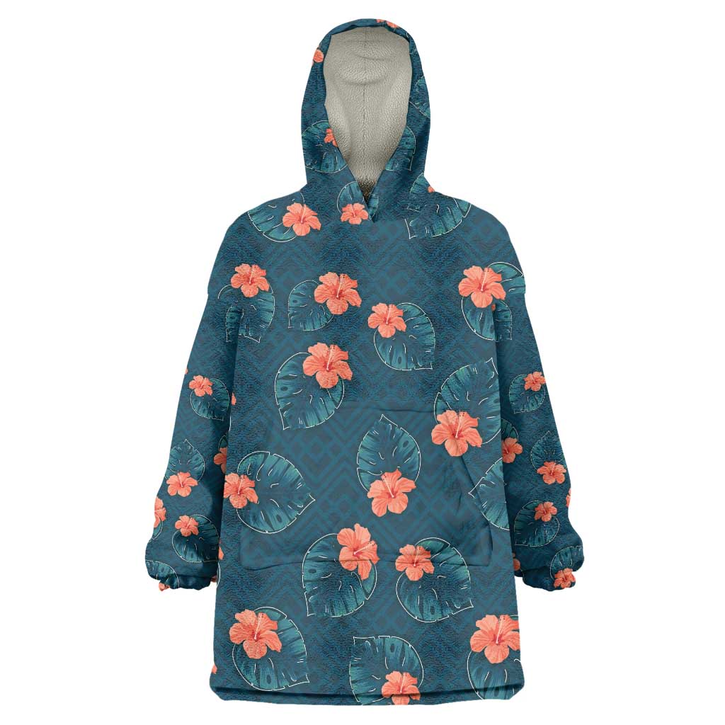 Hawaii Monstera Wearable Blanket Hoodie Hibiscus Flowers Simple Style - Polynesian Pride
