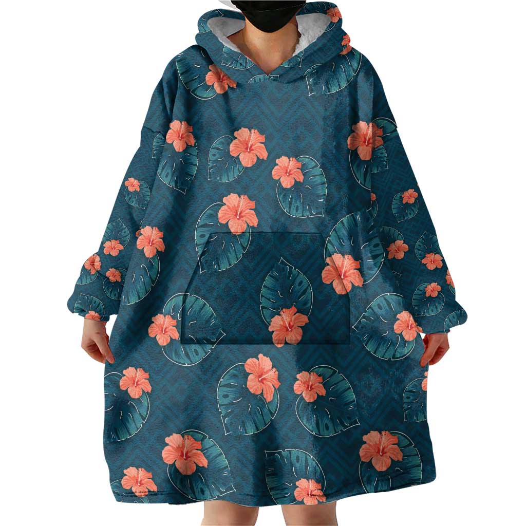 Hawaii Monstera Wearable Blanket Hoodie Hibiscus Flowers Simple Style - Polynesian Pride