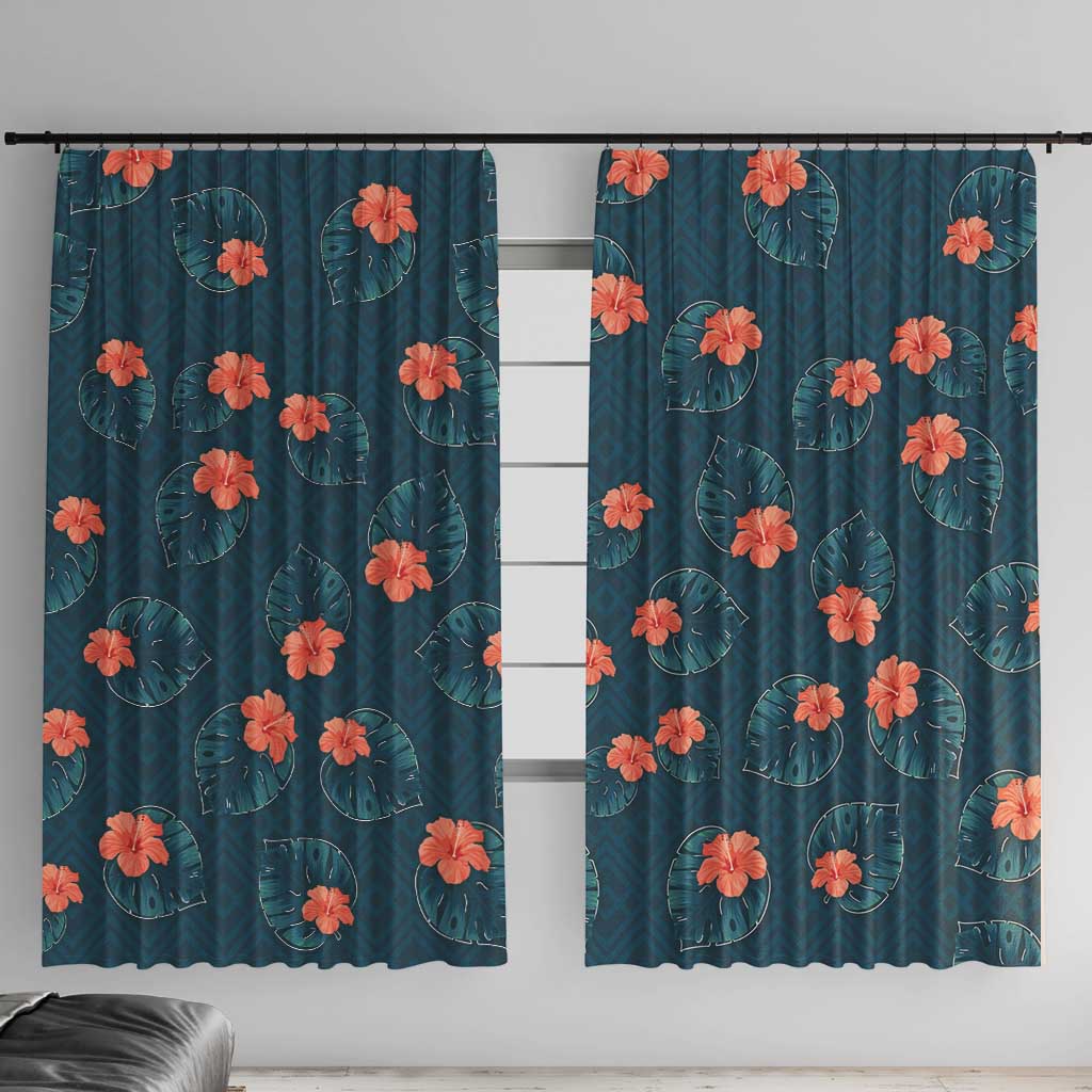Hawaii Monstera Window Curtain Hibiscus Flowers Simple Style - Polynesian Pride