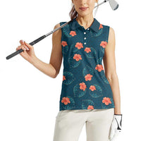 Hawaii Monstera Women Sleeveless Polo Shirt Hibiscus Flowers Simple Style - Polynesian Pride