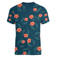 Hawaii Monstera Women V-Neck T-Shirt Hibiscus Flowers Simple Style - Polynesian Pride