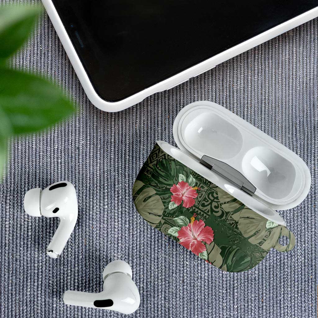 Hawaii AirPods Case Green Polynesian Monstera Patterns - Polynesian Pride