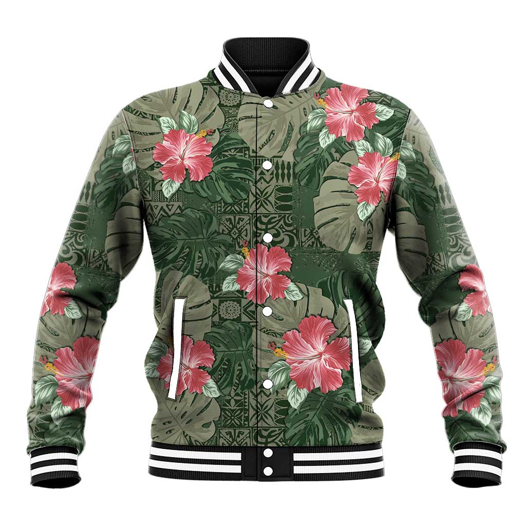 Hawaii Baseball Jacket Green Polynesian Monstera Patterns DT05 Unisex Green - Polynesian Pride
