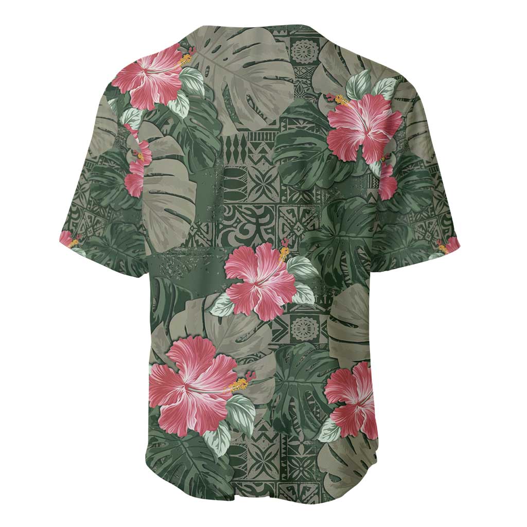 Hawaii Baseball Jersey Green Polynesian Monstera Patterns - Polynesian Pride