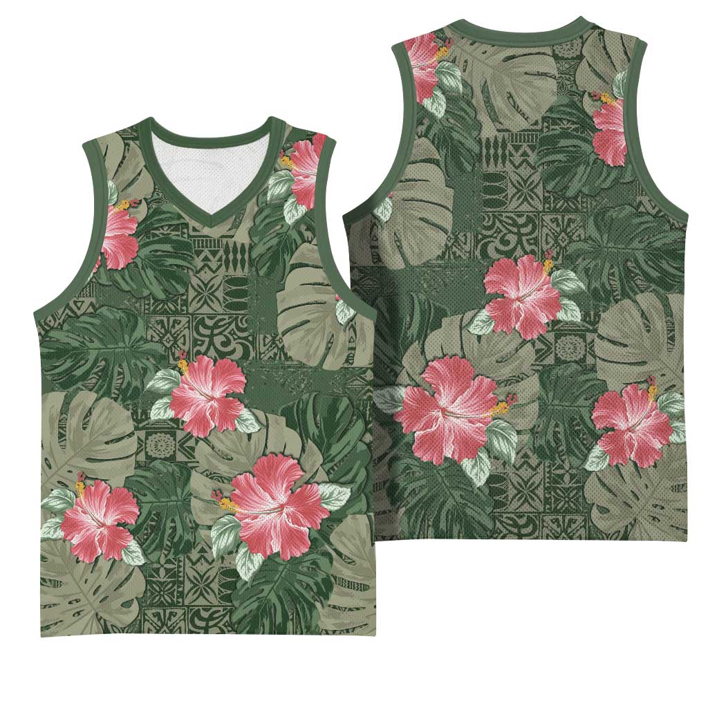 Hawaii Basketball Jersey Green Polynesian Monstera Patterns DT05 - Polynesian Pride