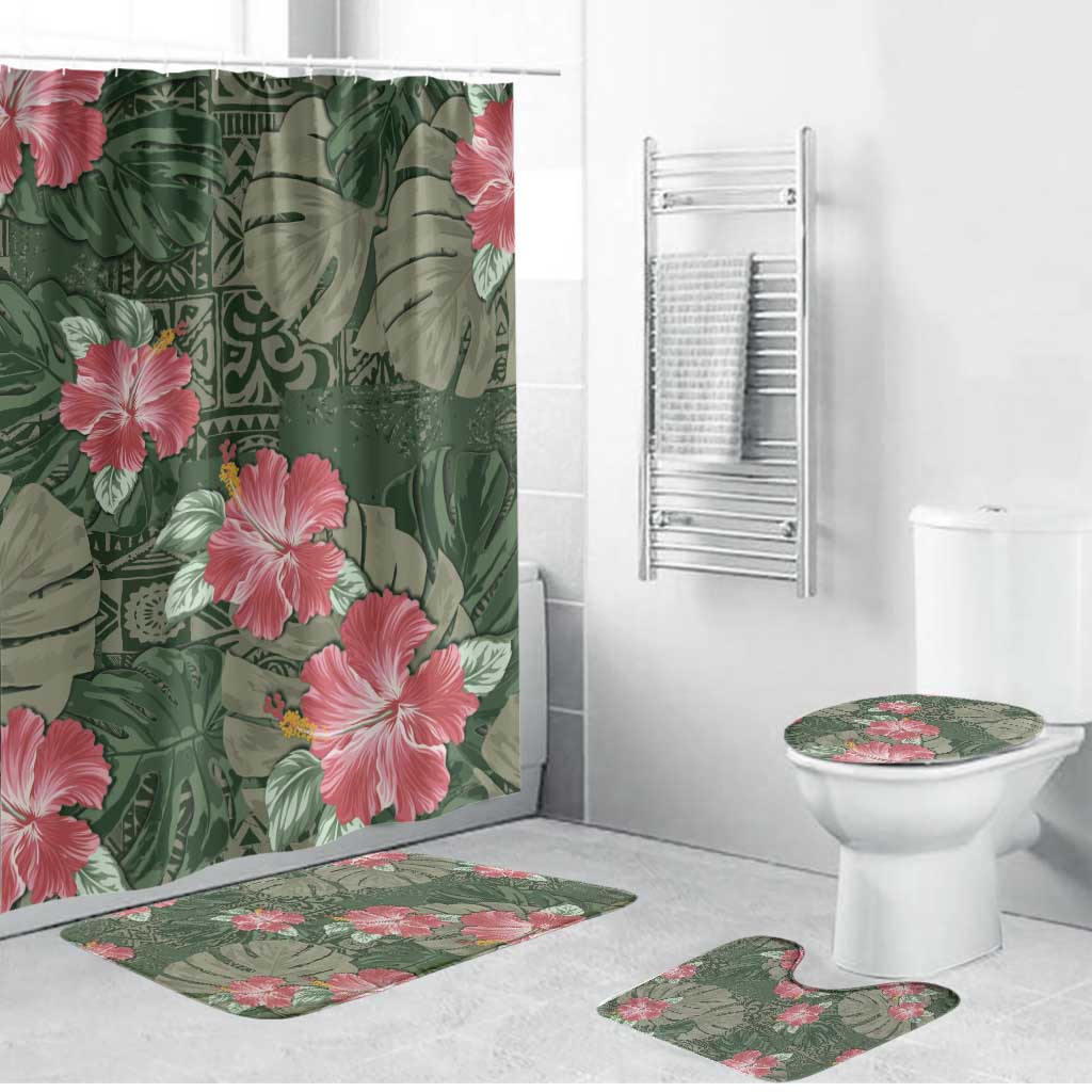 Hawaii Bathroom Set Green Polynesian Monstera Patterns - Polynesian Pride