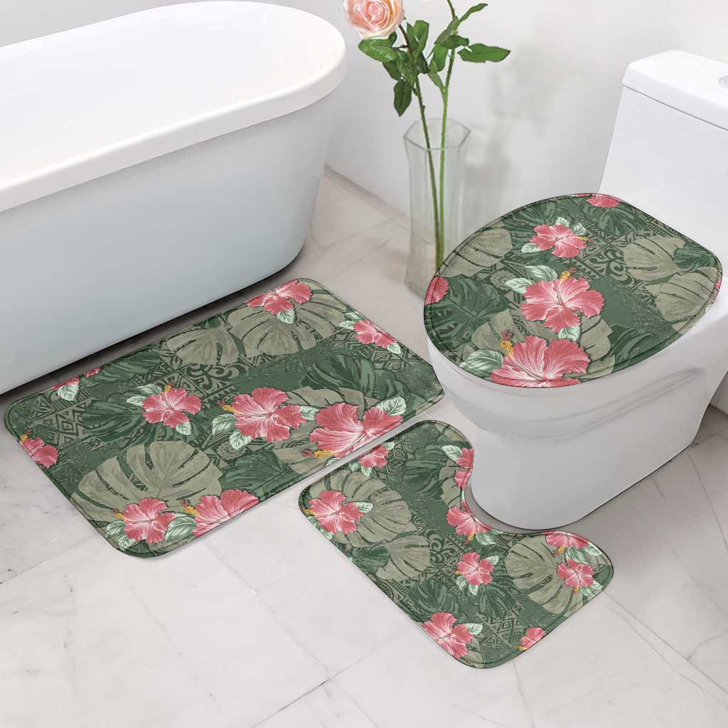 Hawaii Bathroom Set Green Polynesian Monstera Patterns - Polynesian Pride