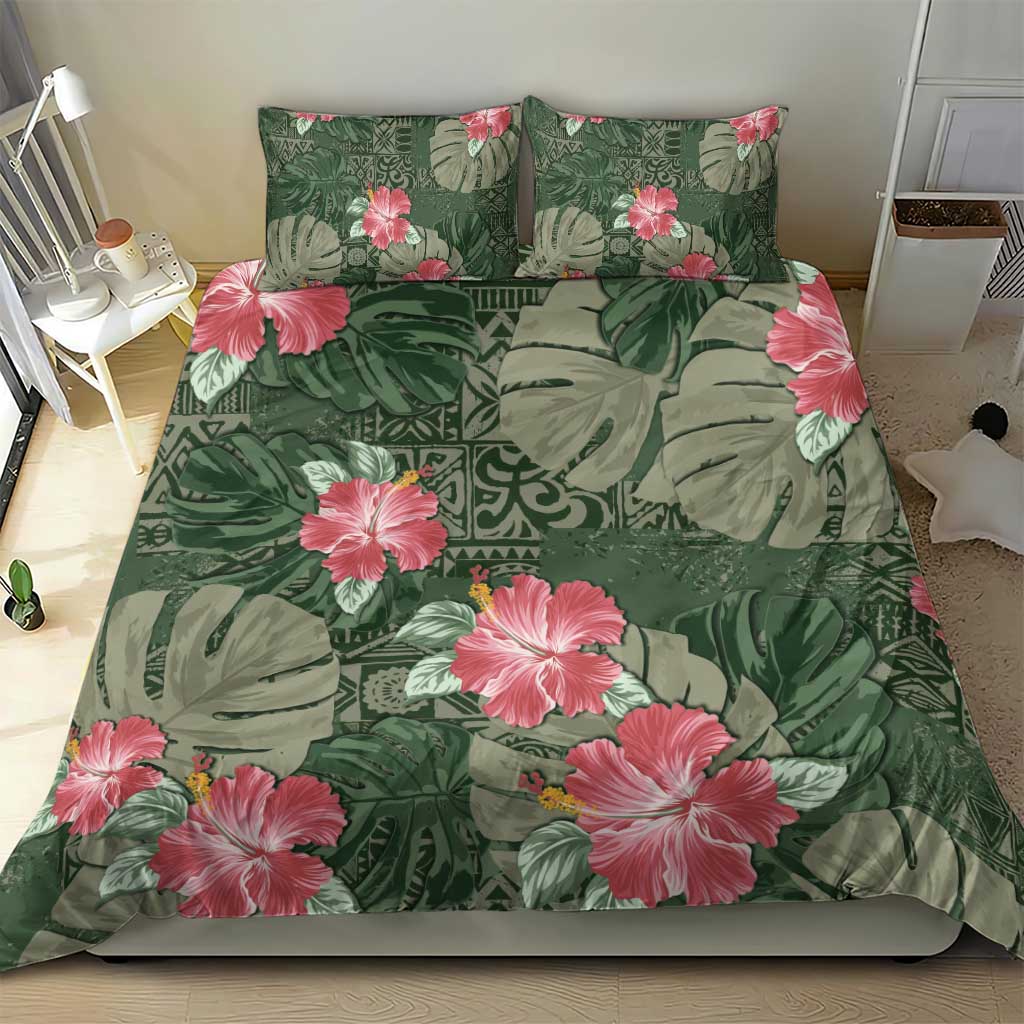 Hawaii Bedding Set Green Polynesian Monstera Patterns - Polynesian Pride