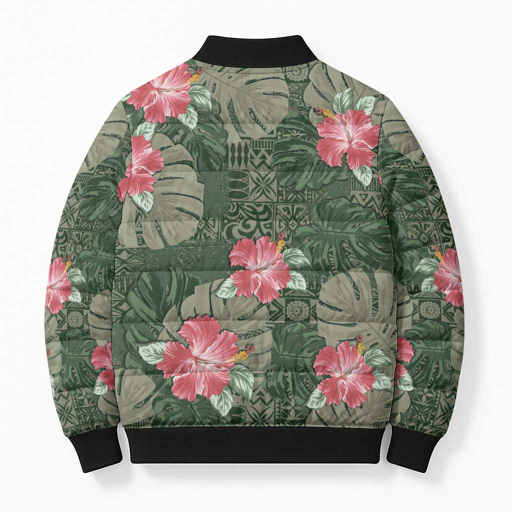 Hawaii Bomber Puffer Jacket Green Polynesian Monstera Patterns DT05 - Polynesian Pride