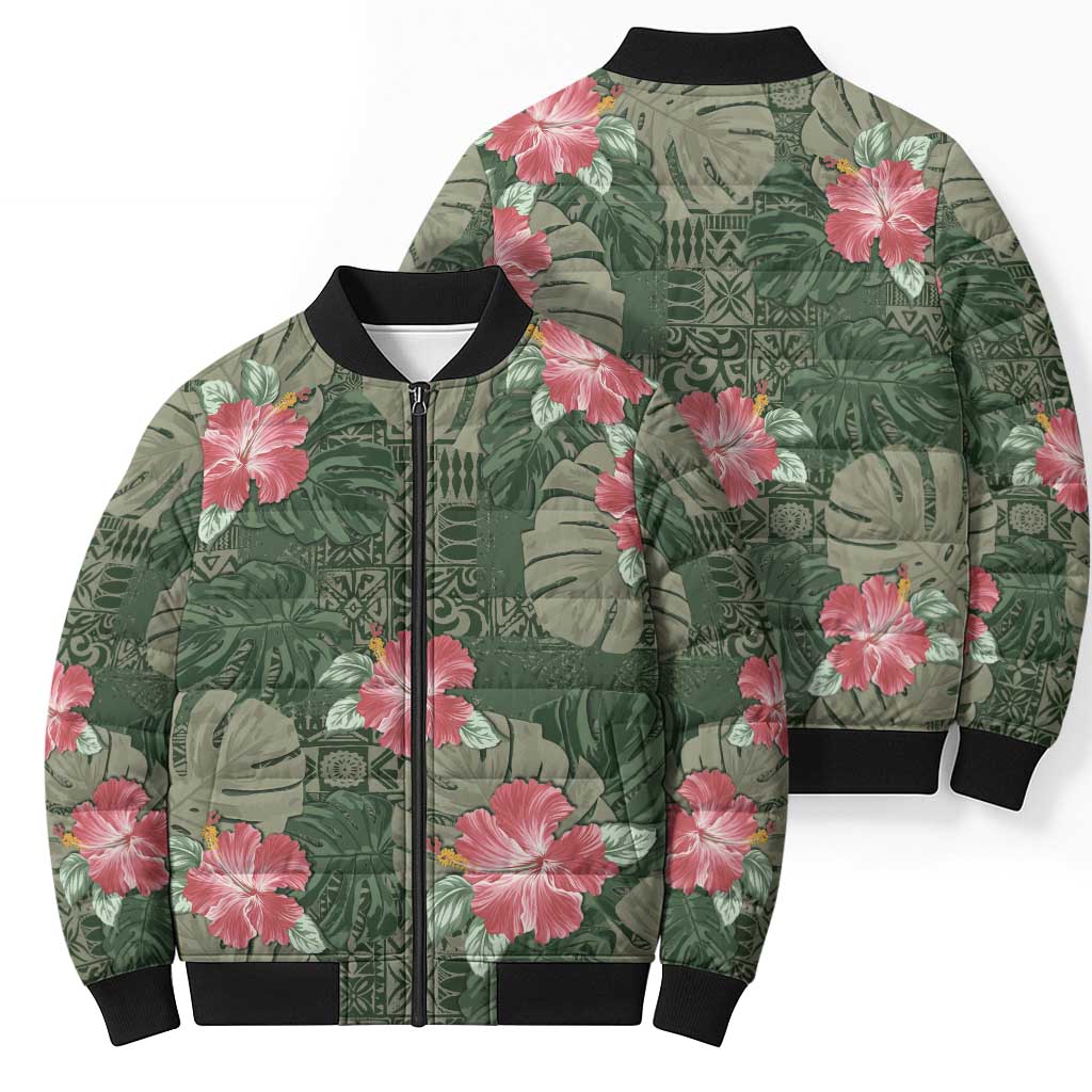 Hawaii Bomber Puffer Jacket Green Polynesian Monstera Patterns DT05 - Polynesian Pride