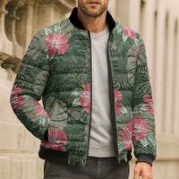 Hawaii Bomber Puffer Jacket Green Polynesian Monstera Patterns DT05 - Polynesian Pride