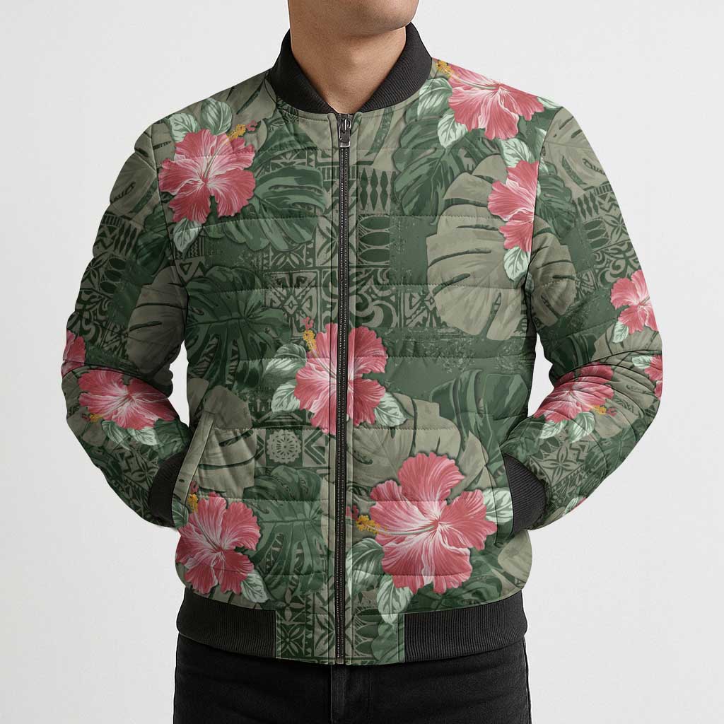 Hawaii Bomber Puffer Jacket Green Polynesian Monstera Patterns DT05 - Polynesian Pride