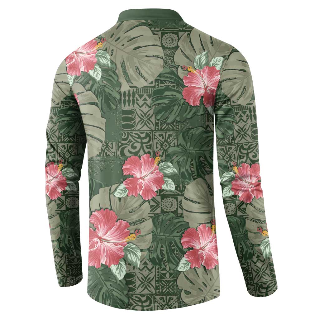 Hawaii Button Sweatshirt Green Polynesian Monstera Patterns DT05 - Polynesian Pride