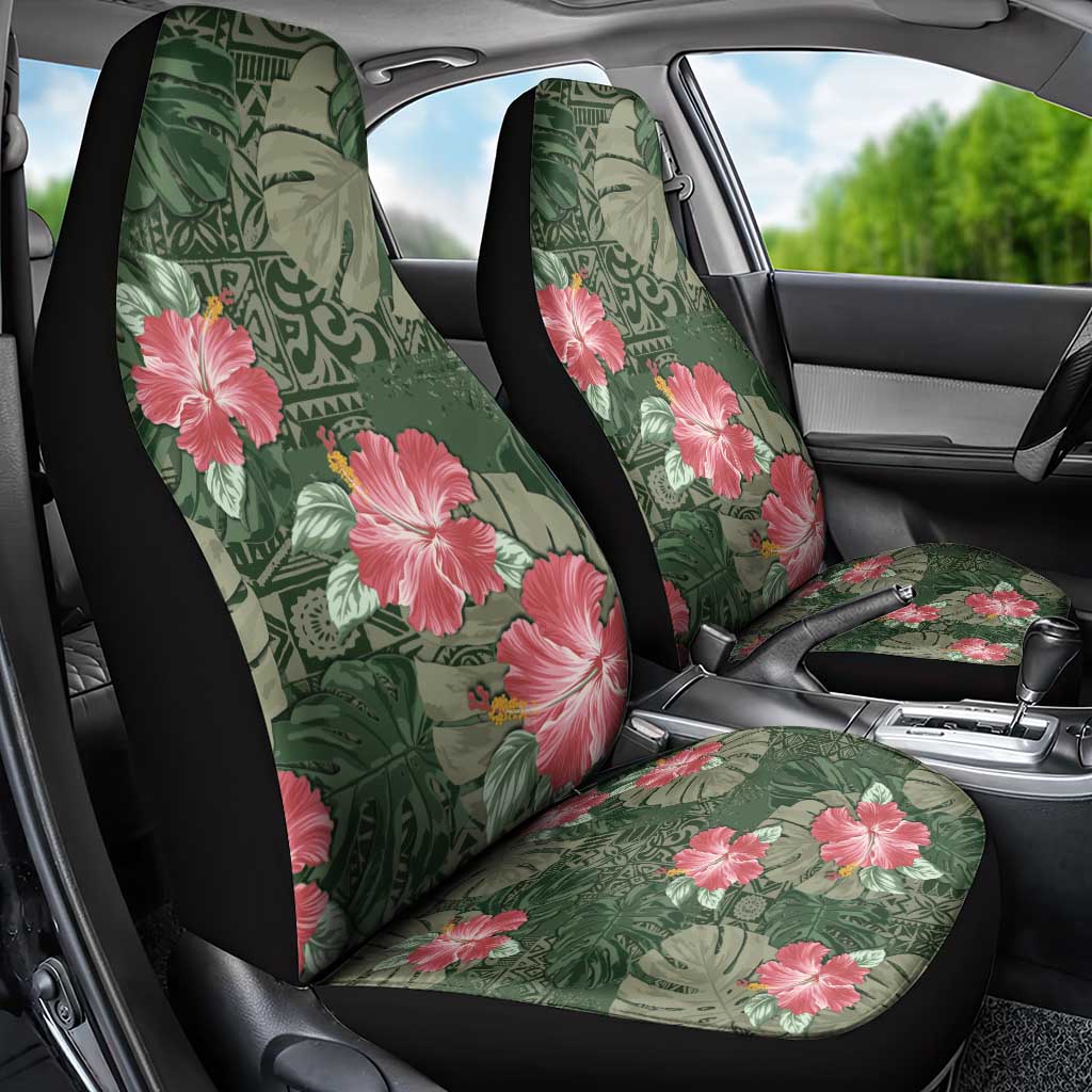 Hawaii Car Seat Cover Green Polynesian Monstera Patterns - Polynesian Pride