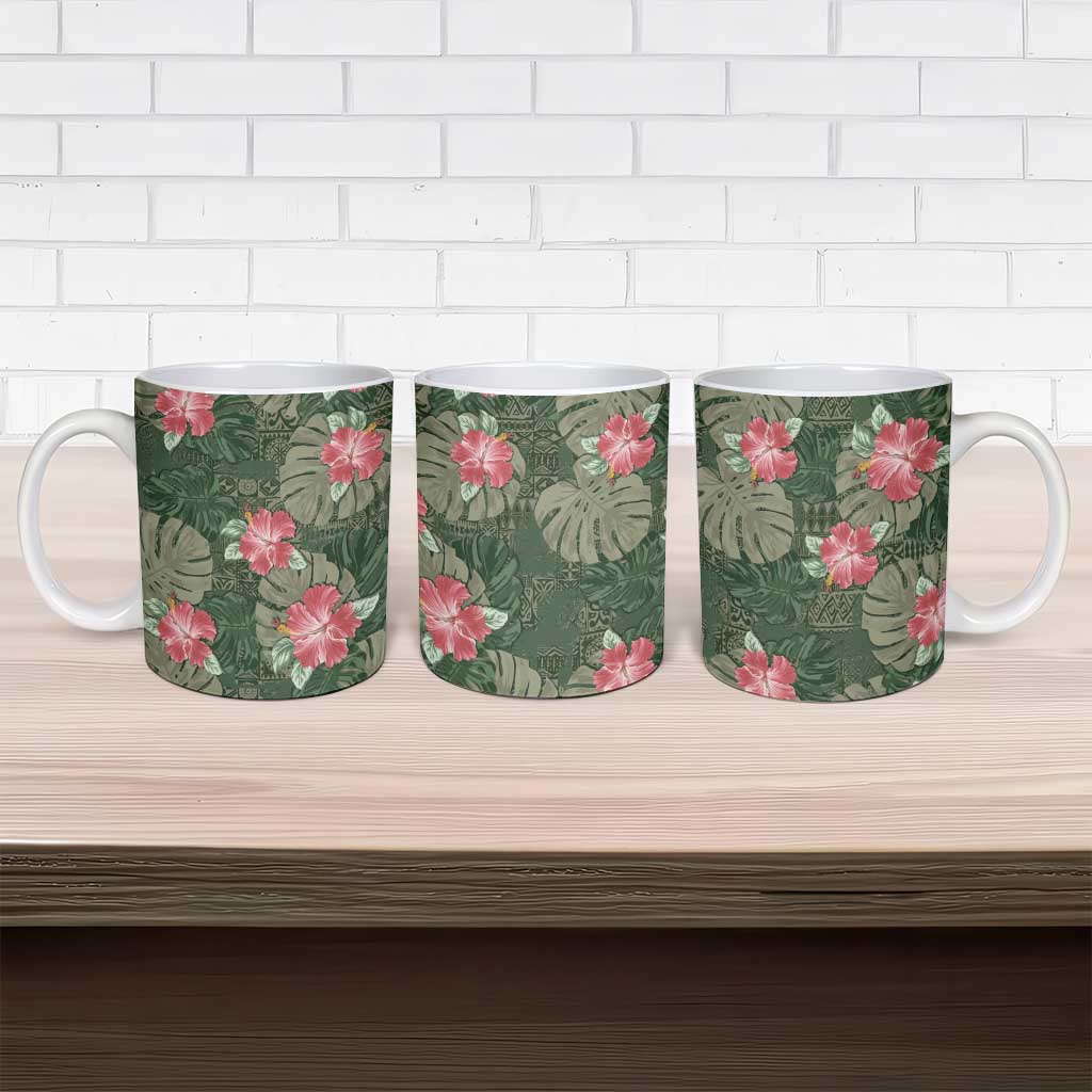 Hawaii Ceramic Mug Green Polynesian Monstera Patterns - Polynesian Pride