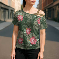 Hawaii Cross Shoulder Shirt Green Polynesian Monstera Patterns DT05 - Polynesian Pride