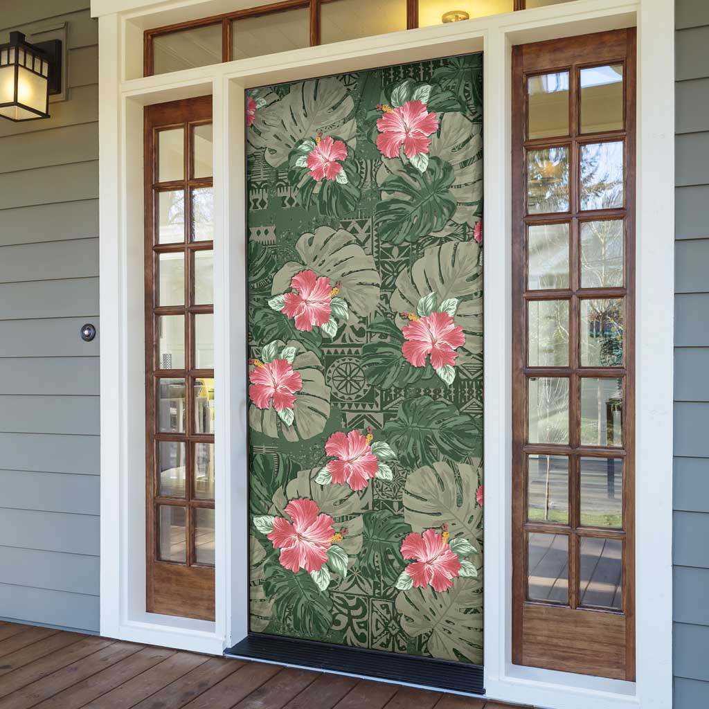 Hawaii Door Cover Green Polynesian Monstera Patterns - Polynesian Pride
