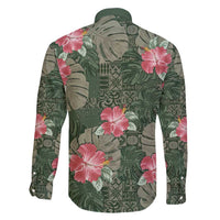 Hawaii Family Matching Long Sleeve Bodycon Dress and Hawaiian Shirt Green Polynesian Monstera Patterns - Polynesian Pride