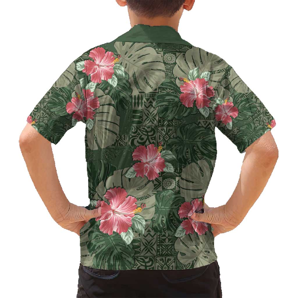Hawaii Family Matching Puletasi and Hawaiian Shirt Green Polynesian Monstera Patterns DT05 - Polynesian Pride