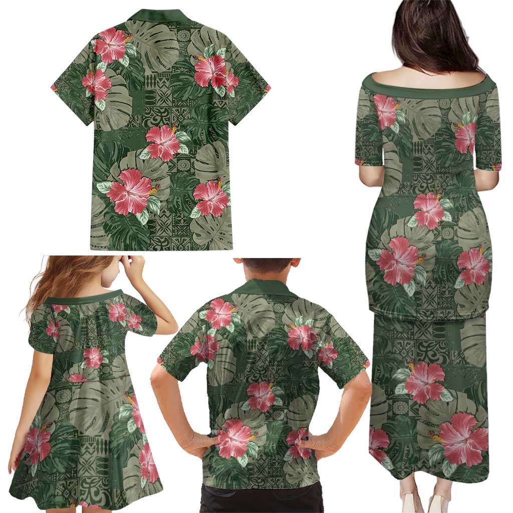 Hawaii Family Matching Puletasi and Hawaiian Shirt Green Polynesian Monstera Patterns DT05 - Polynesian Pride