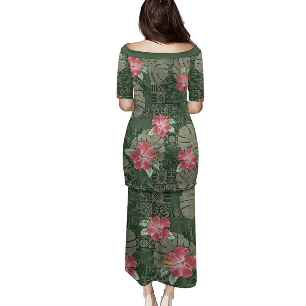 Hawaii Family Matching Puletasi and Hawaiian Shirt Green Polynesian Monstera Patterns DT05 - Polynesian Pride