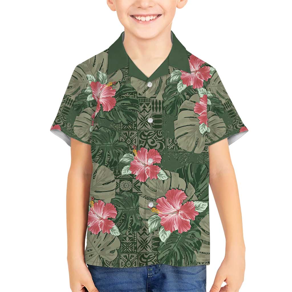 Hawaii Family Matching Puletasi and Hawaiian Shirt Green Polynesian Monstera Patterns DT05 Son's Shirt Green - Polynesian Pride