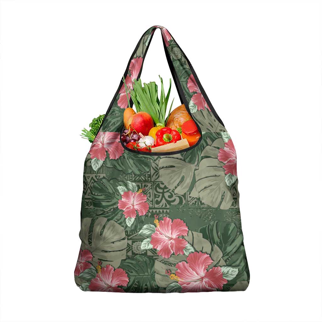 Hawaii Grocery Bag Green Polynesian Monstera Patterns DT05 1-pack One Size Green - Polynesian Pride