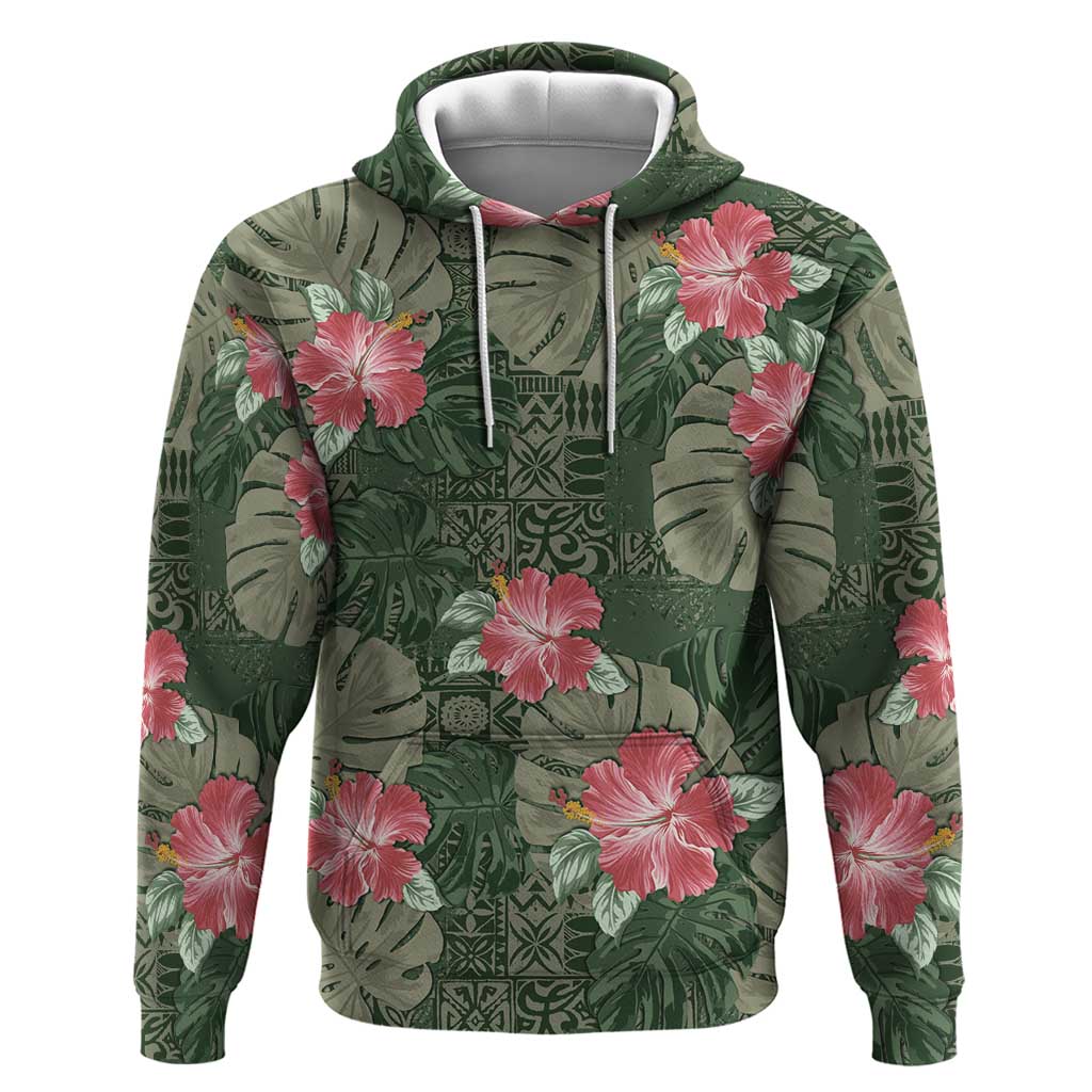 Hawaii Hoodie Green Polynesian Monstera Patterns - Polynesian Pride