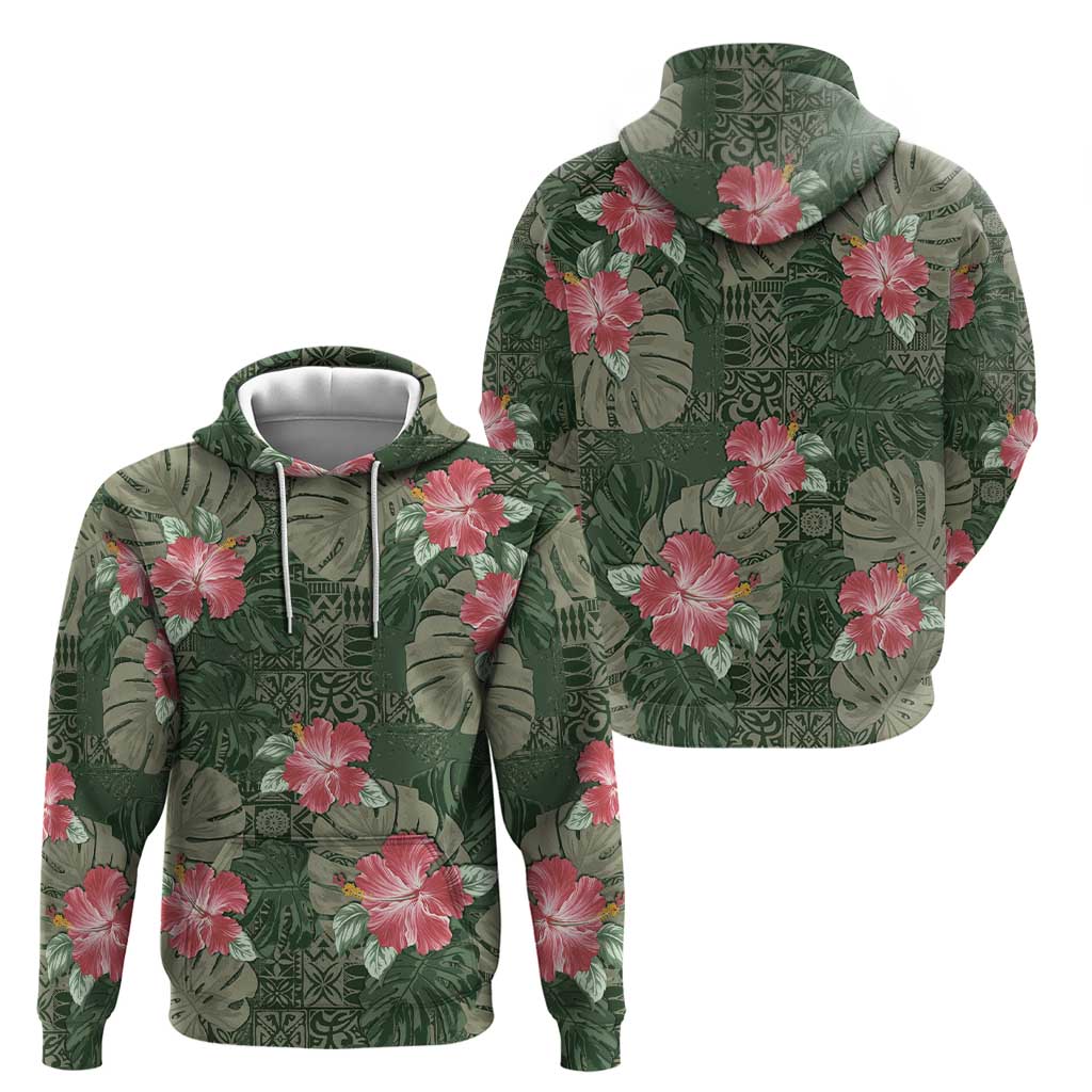 Hawaii Hoodie Green Polynesian Monstera Patterns - Polynesian Pride