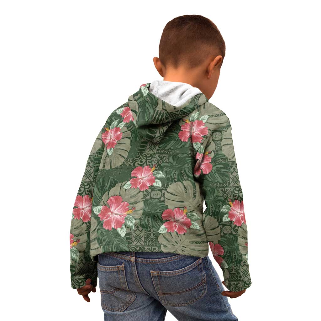 Hawaii Kid Hoodie Green Polynesian Monstera Patterns - Polynesian Pride