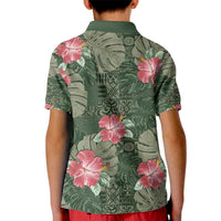 Hawaii Kid Polo Shirt Green Polynesian Monstera Patterns - Polynesian Pride