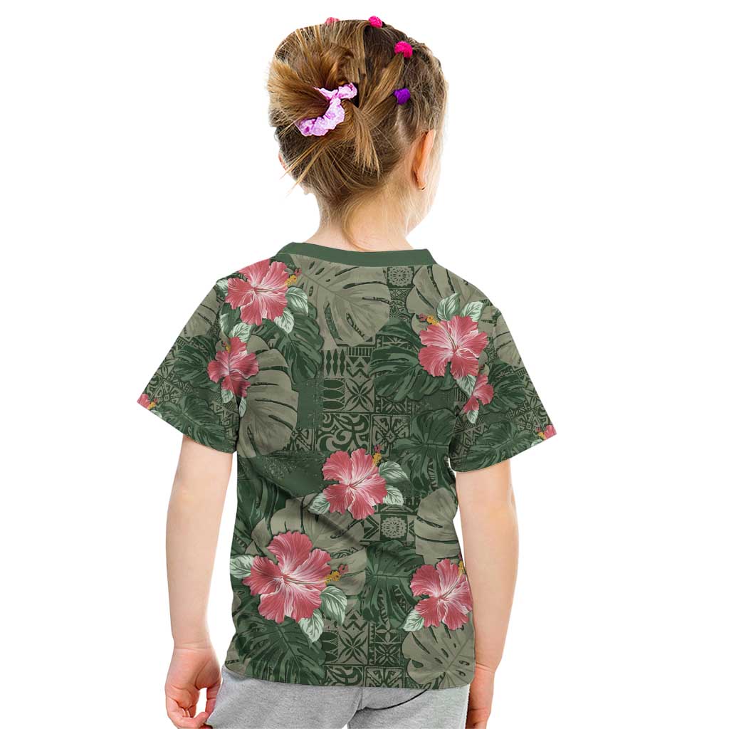 Hawaii Kid T Shirt Green Polynesian Monstera Patterns - Polynesian Pride