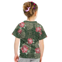 Hawaii Kid T Shirt Green Polynesian Monstera Patterns - Polynesian Pride