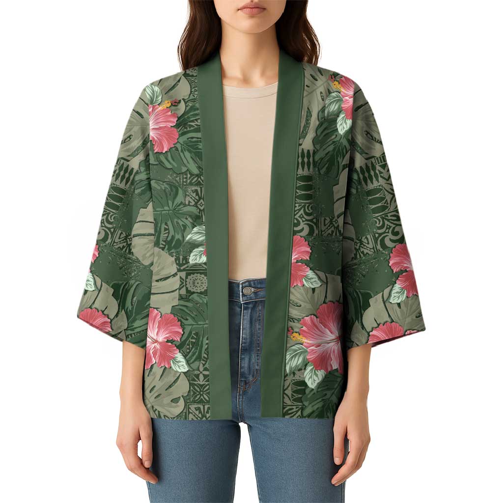 Hawaii Kimono Green Polynesian Monstera Patterns - Polynesian Pride