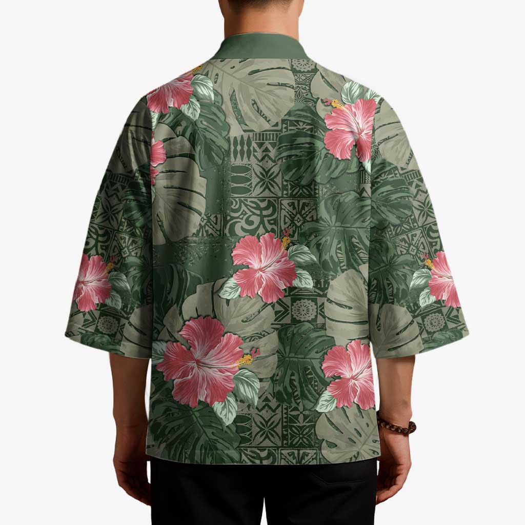 Hawaii Kimono Green Polynesian Monstera Patterns - Polynesian Pride