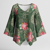 Hawaii Kimono Sleeve Blouse Green Polynesian Monstera Patterns - Polynesian Pride