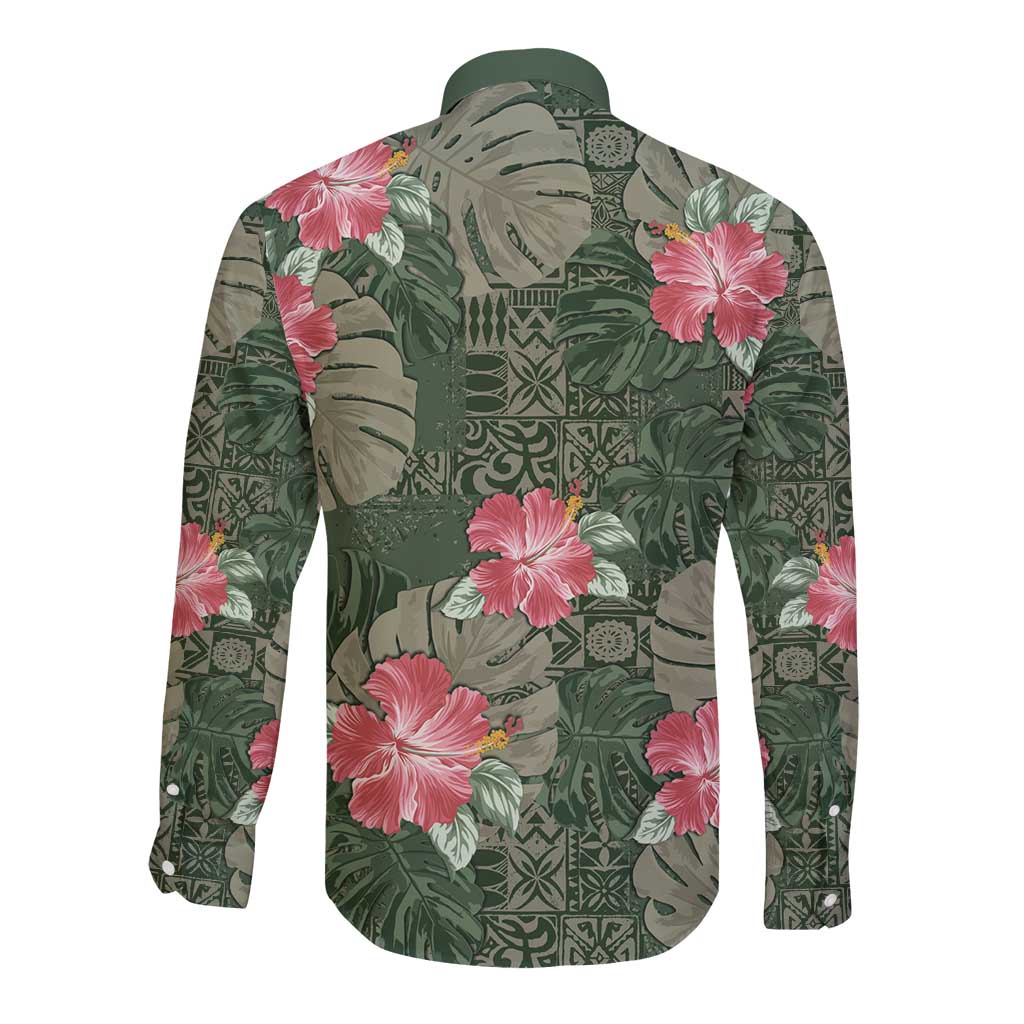 Hawaii Long Sleeve Button Shirt Green Polynesian Monstera Patterns DT05 - Polynesian Pride