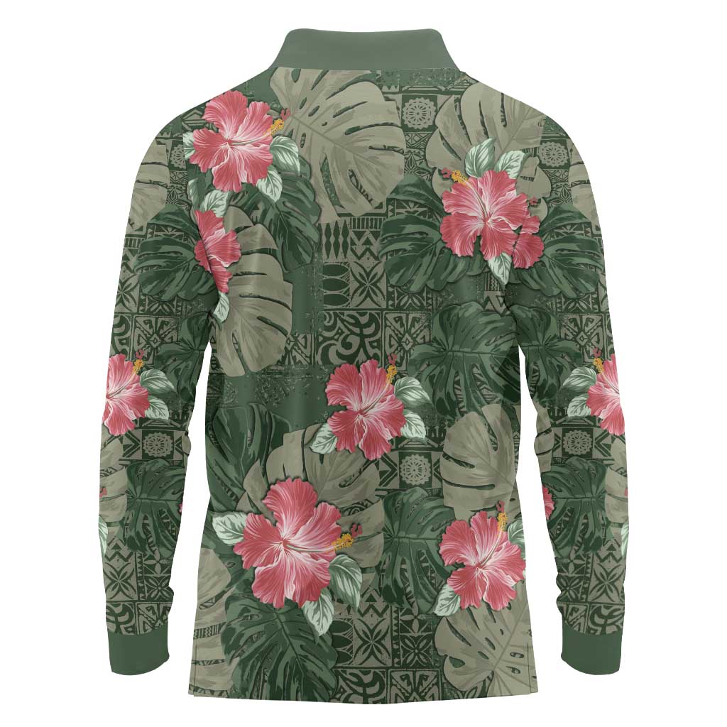 Hawaii Long Sleeve Polo Shirt Green Polynesian Monstera Patterns DT05 - Polynesian Pride