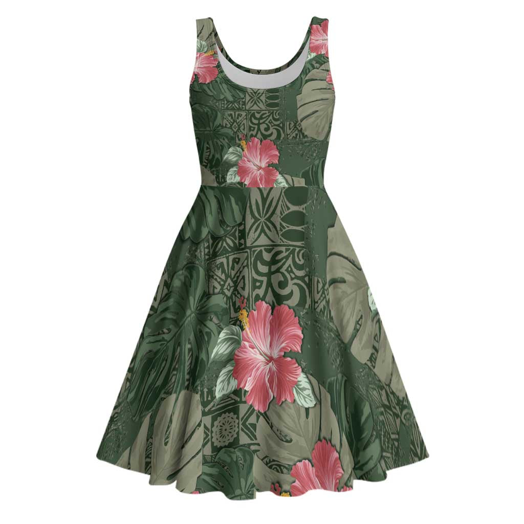 Hawaii Midi Dress Green Polynesian Monstera Patterns - Polynesian Pride