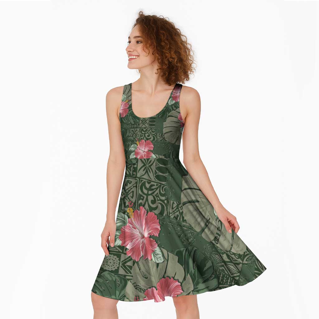 Hawaii Midi Dress Green Polynesian Monstera Patterns - Polynesian Pride