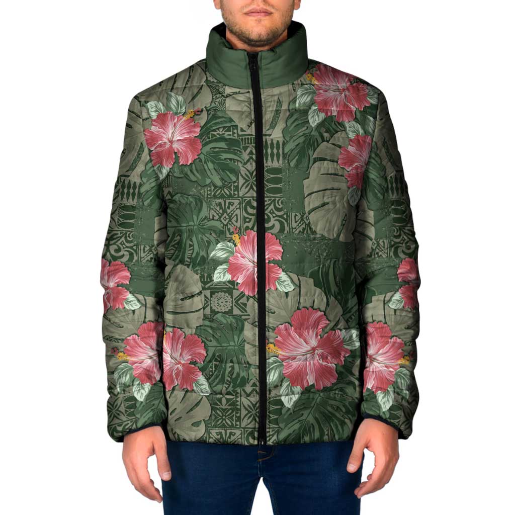 Hawaii Padded Jacket Green Polynesian Monstera Patterns DT05 Men Green - Polynesian Pride
