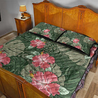 Hawaii Quilt Bed Set Green Polynesian Monstera Patterns - Polynesian Pride