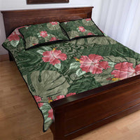 Hawaii Quilt Bed Set Green Polynesian Monstera Patterns - Polynesian Pride