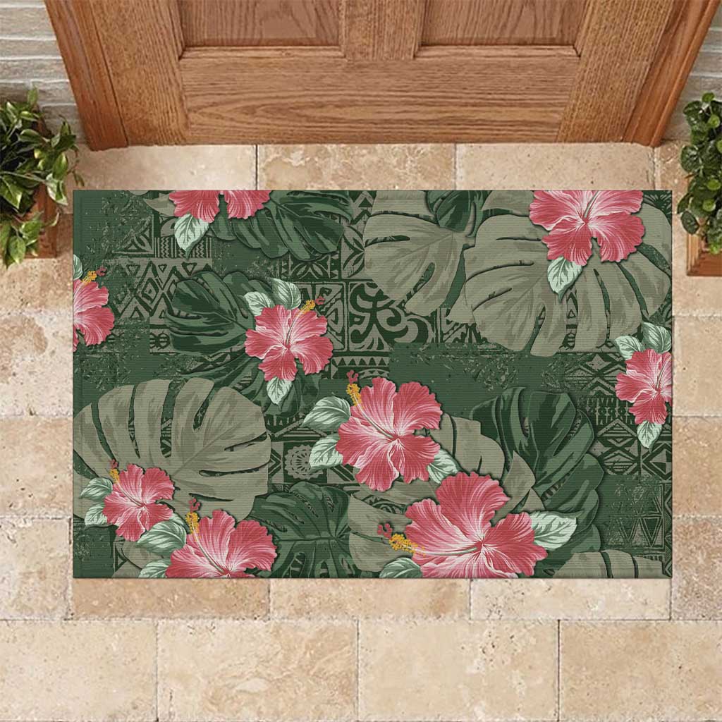 Hawaii Rubber Doormat Green Polynesian Monstera Patterns DT05 Green - Polynesian Pride