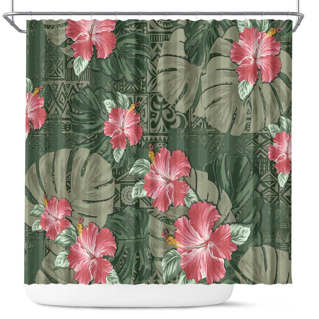 Hawaii Shower Curtain Green Polynesian Monstera Patterns - Polynesian Pride